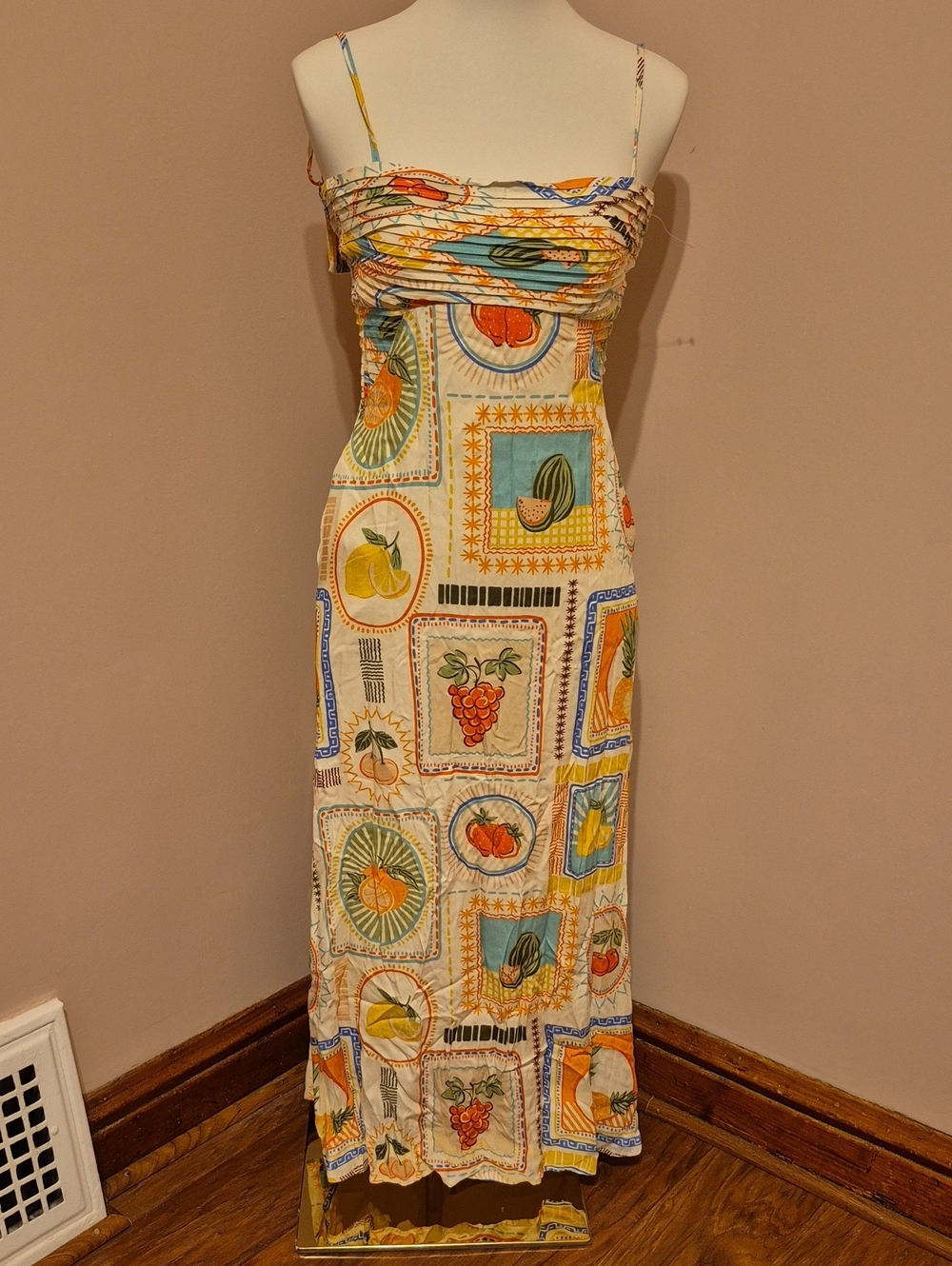 Seven Wonders Sleeveless Fruit Print Maxi Dress in Cream and Multicolor